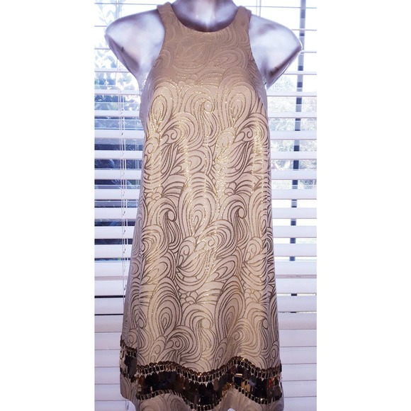 NWT Lilly Pulitzer Sz XS DIEDRA Gold Metallic TIDAL WAVE Jacquard Dress - Picture 11 of 11